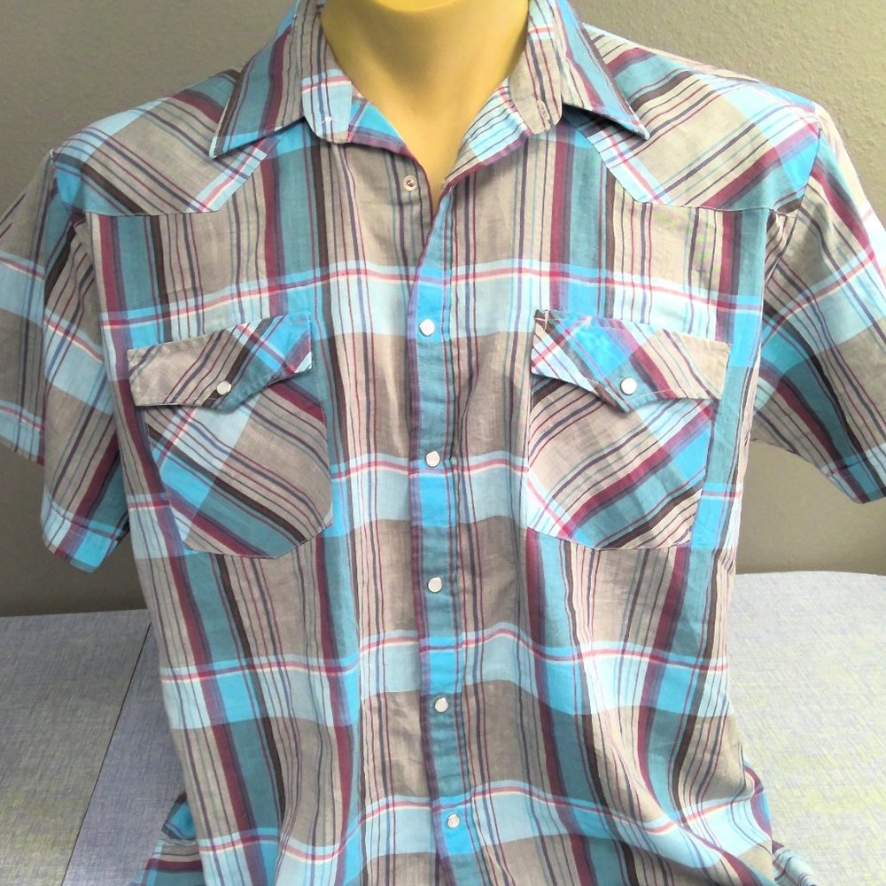 Vintage Western Fashions Pearl Snap Short Sleeve Shirt Check Men's XL